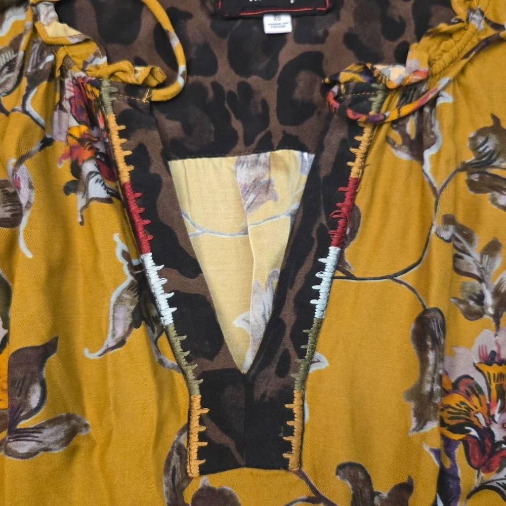 Johnny Was Ruffle Detail Floral Peasant Blouse Boho‎ Cottagecore Yellow XS